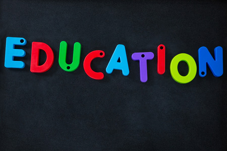 Close-up of letter education block on slateの写真素材