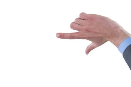 Close-up of business hands gesturing against white backgroundの写真素材