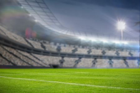 Digitally generated image of illuminated stadium copy space against sky  3dの写真素材