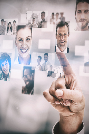 Close up of a man selecting a profile picture on digital screen 3dの写真素材