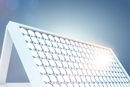 Illustration of solar panel equipment against purple vignette 3d