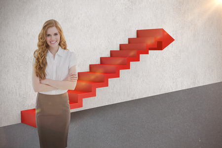 Portrait of an elegant businesswoman in office against white and grey background 3dの写真素材