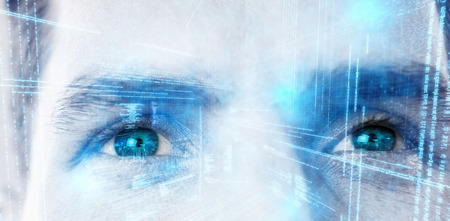 Illustration of virtual data against close up of man eyes