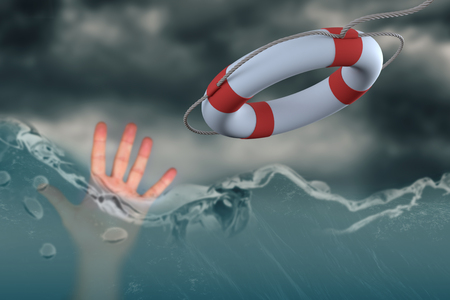 Hands against stormy sky 3dの写真素材