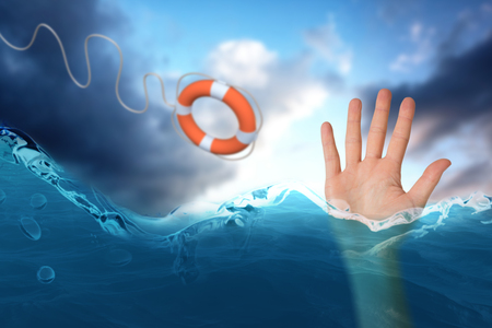 Hand with fingers spread out against scenic view of sky 3dの写真素材