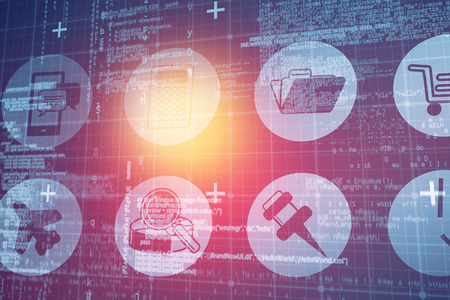 Blue matrix and codes against telephone apps icons