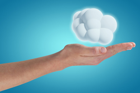 Cropped image of woman hand against blue vignette background 3dの写真素材