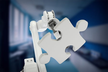 Vector image of modern machine holding jigsaw against counter with corridor  3dの写真素材