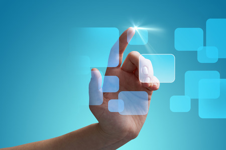 Close-up of cropped hand on white background against blue vignette background