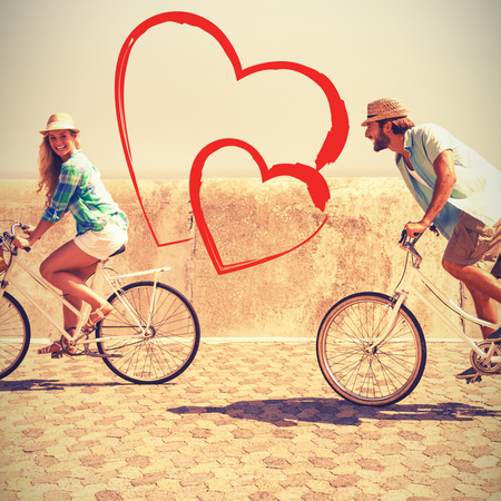 couple riding bicyclesの写真素材