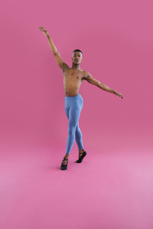 Portrait of ballerino practising ballet dance in the studioの写真素材