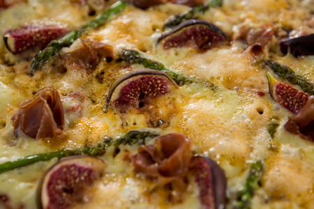 Close-up of italian pizza with toppingsの写真素材