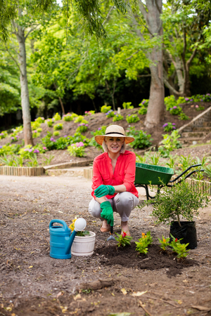 Portrait of senior woman gardening in the gardenの写真素材