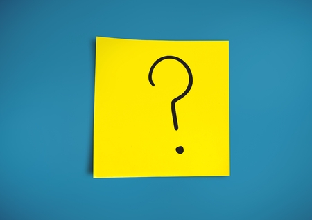 Digital composite of Sticky Note with Question Icon against neutral blue backgroundの写真素材