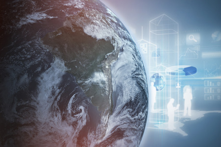 3d Graphic image of Earth against grey vignette