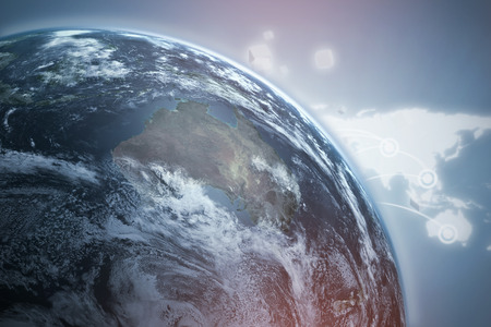 3d Graphic image of Earth against grey vignette