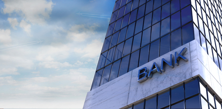 3d Reflection of sky on modern building against view of blue sky and cloudの写真素材