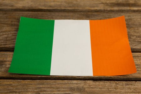 St. Patricks Day close-up of irish flag on wooden backgroundの写真素材