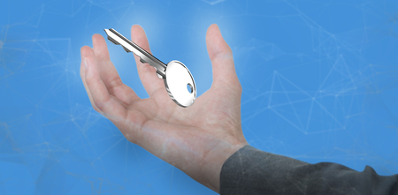 Businesswoman hand gesturing against white background against grey background 3Dの写真素材