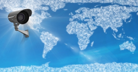 Digital composite of Security camera on blue map