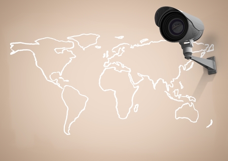 Digital Composite Image of Security camera against a neutral map backgroundの写真素材