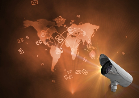 Digital composite of Composite Image of Security camera against an orange map background