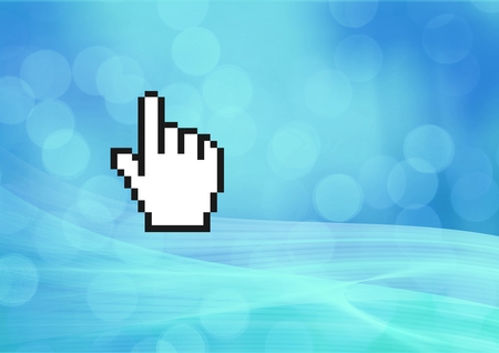 Digital Composite Image of a Hand pointer against a blue backgroundの写真素材