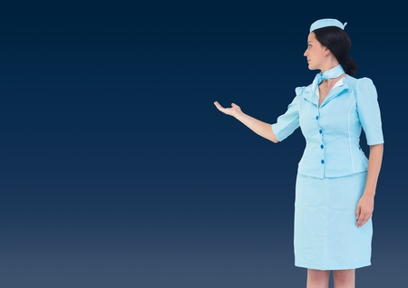 Digital composite of Travel agent showing against a dark blue backgroundの写真素材