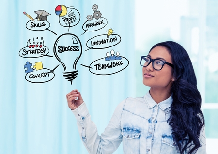Composite image of smiling woman with business plan concept