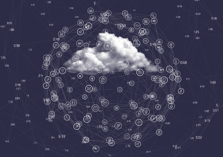 Conceptual image of cloud computing against icons in globe shapeの写真素材