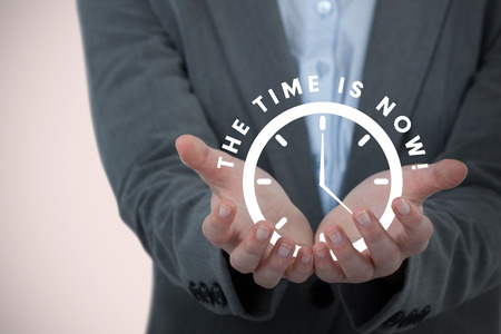 Businesswoman gesturing against white background against vignette 3d