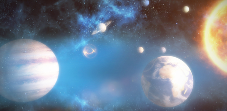 Digital composite image of solar system against white background 3d