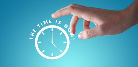 Cropped hand of woman against blue vignette background 3dの写真素材