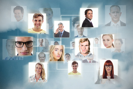 Composite image of headshots against dark blue backgroundの写真素材