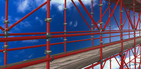 3d image of construction scaffolding against sky with cloudsの写真素材