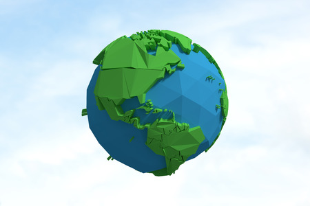 Composite image of globe icons against blue sky with clouds  3dの写真素材