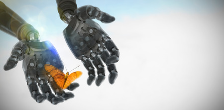 Close up of butterfly against blue sky with clouds  3dの写真素材