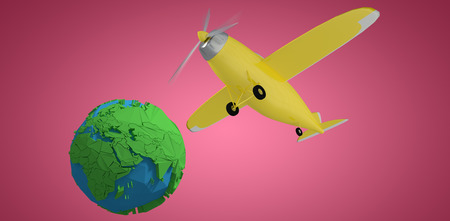Composite image of world icons against red and white background 3d