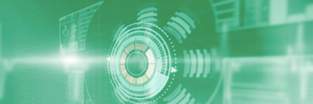 Composite image of illuminated volume knob against pulse trace against green background 3dの写真素材