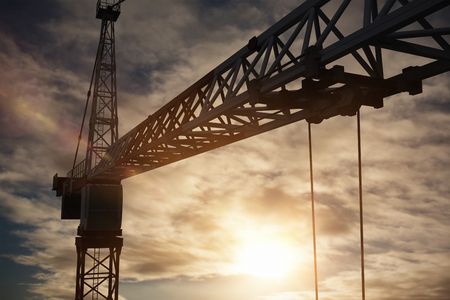 Studio Shoot of a crane  against cloudy skyの写真素材