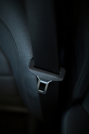 Close up of black seat belt in carの写真素材