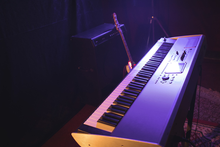 High angle view of piano in nightclubの写真素材
