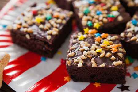 Close-up of pastries served on plate with 4th July themeの写真素材