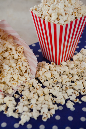 Close-up of popcorn with 4th July theme on wooden tableの写真素材
