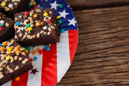 Close-up of pastries served on plate with 4th July themeの写真素材