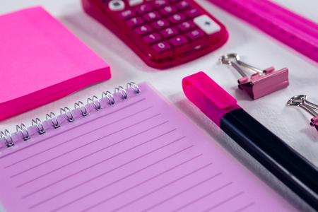 Close-up various stationery on white backgroundの写真素材