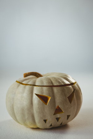 High angle view of pumpkin during Halloween on white backgroundの写真素材