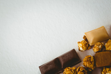 Overhead view of chocolates over white backgroundの写真素材