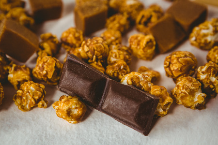 High angle close up of chocolates on white backgroundの写真素材