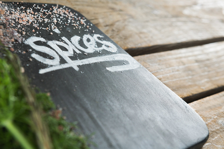 Close-up of rosemary kept on boardの写真素材
